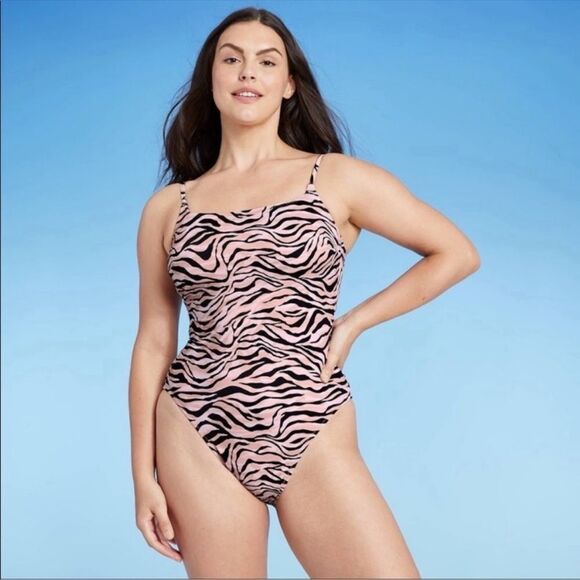 Shade & Shore Tiger Stripe One Piece Swimsuit L - Picture 1 of 5